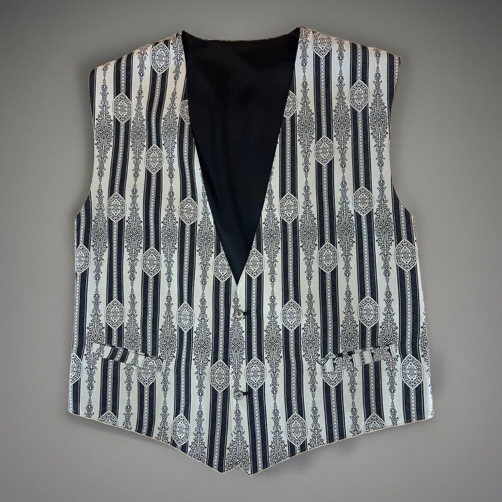 Serafino Zicarelli Haute Couture Vintage Vest XL Italian Designer Striped Damask